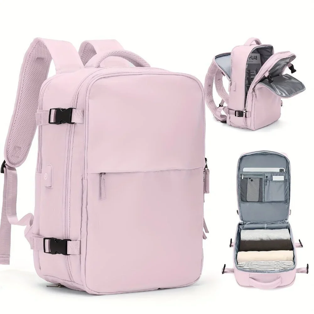 Pink PurpleWaterproof Travel Backpack 15” Laptop Carry-On USB College Flight Bag
